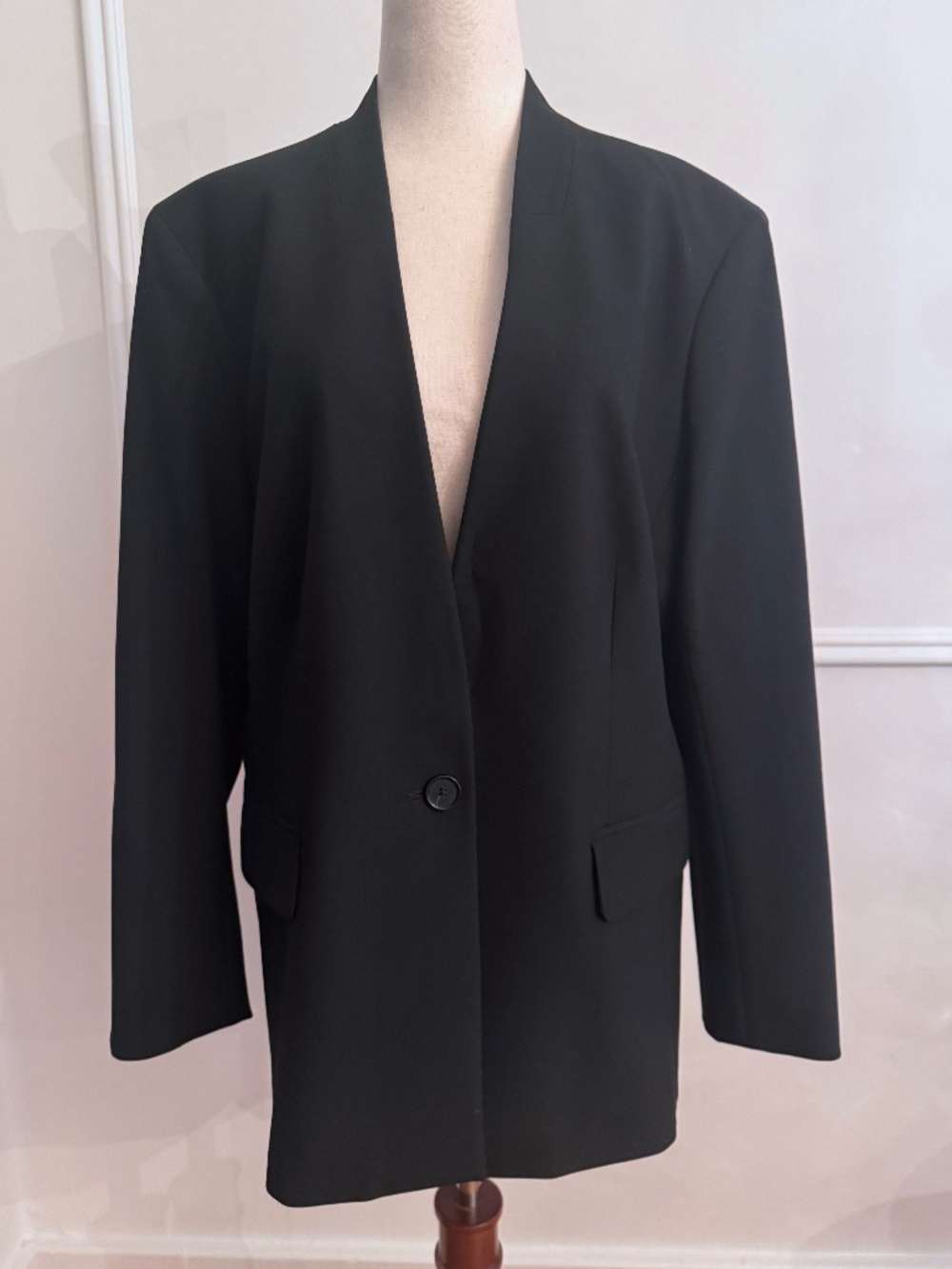 Ann Taylor Black 2 Piece Pantsuit Blazer Trouser Set Sz 16 Petite